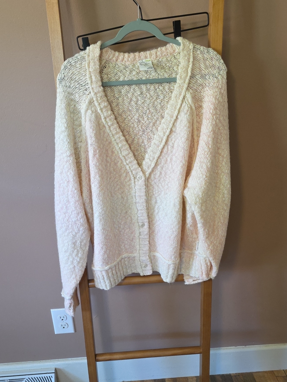 aerie Cream-Pink Knit V-Neck Button Cardigan